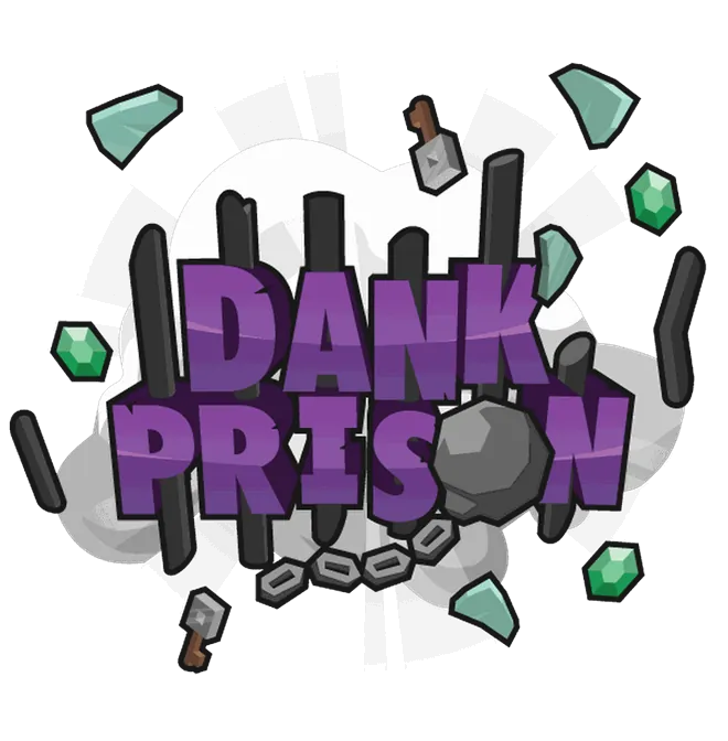 Dank Prison logo: purple prison bars, a wrecking ball and emeralds